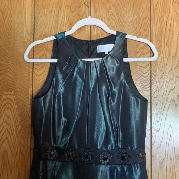 Badgley Mischka Sz 8 Green Sateen Embellished Sleeveless Cocktail Evening Dress